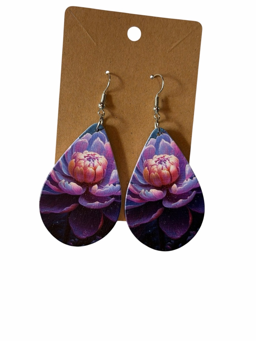 Floral Teardrop Purple Pink Earrings - Unbranded